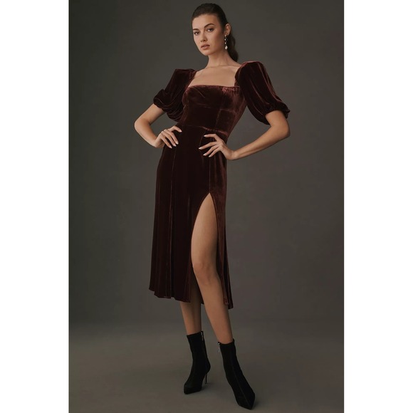 NWT Reformation Jocelyn Velvet Dress Size 12 Wine Holiday Open Back Midi Gown - Picture 2 of 7